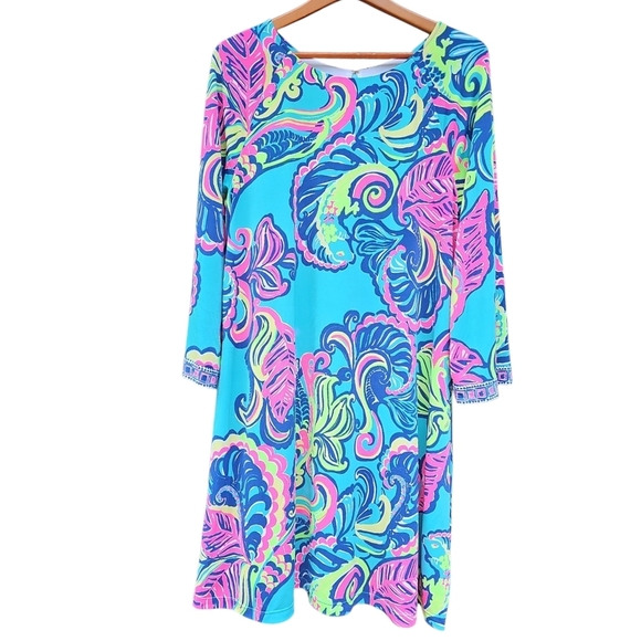 Lilly Pulitzer Dresses & Skirts - Lilly Pulitzer Bellavista Sea Blue Tropical Print Swing Dress Size L